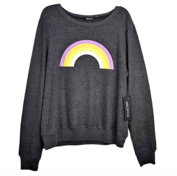 Wildfox Sommers After the Rain Gray Rainbow Sweatshirt Top Women's Size XL & XS - Picture 8 of 8